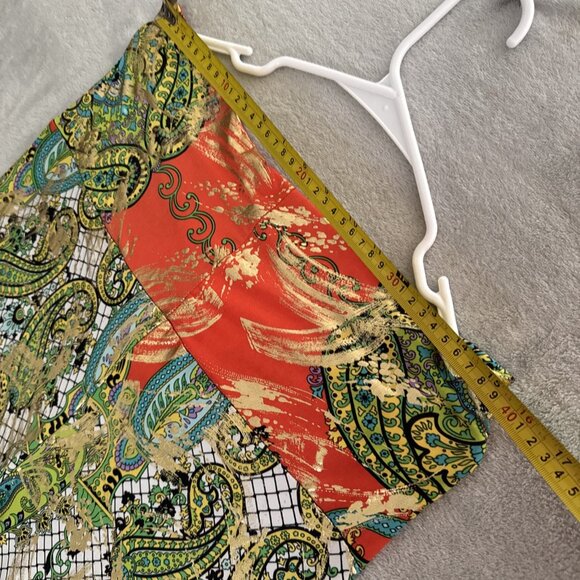 Women’s Flowy Palazzo Pants Sz L Multicolor And Gold Shiny Pull on Metallic - Picture 9 of 12